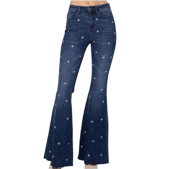 Judy Blue High Waist Super Flares with Stars  Size 13/31 JB88376 - Picture 1 of 10